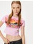 Crop Tişört Kısa Kollu Slogan Baskılı Bisiklet Yaka Slim Fit 2