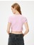 Crop Tişört Kısa Kollu Slogan Baskılı Bisiklet Yaka Slim Fit 4