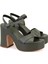 Sara Yeşil Platform Topuklu Sandalet 2