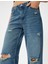 Geniş Paça Kot Pantolon Yıpratılmış Normal Bel Cepli Pamuklu - Wide Leg Jeans 5