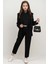 Kız Çocuk Yakası Taş Işlemeli Kolsuz Bluz Kemerli Blazer Ceket Pantolon Black Alt Üst Takım 1