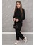 Kız Çocuk Yakası Taş Işlemeli Kolsuz Bluz Kemerli Blazer Ceket Pantolon Black Alt Üst Takım 3