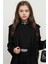 Kız Çocuk Yakası Taş Işlemeli Kolsuz Bluz Kemerli Blazer Ceket Pantolon Black Alt Üst Takım 4