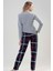 Kadın Gri Uzun Kollu Yuvarlak Yaka Oval Etek Pamuklu Pijama Takımı Tam Kalıp 4