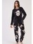 Kadın Antrasit Welsoft Yuvarlak Yaka Uzun Kollu Cepli Desenli Manşetli Pijama Takımı 1