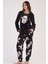 Kadın Antrasit Welsoft Yuvarlak Yaka Uzun Kollu Cepli Desenli Manşetli Pijama Takımı 4