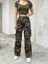 Kamuflaj Desen Yüksek Bel Çok Cepli Straight Fit Kargo Pantolon 3