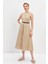 Bej Pamuklu Halter Yaka Kemer Detaylı Elbise 4