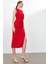 Kırmızı Belden Büzgü Detaylı Yırtmaç Detaylı Elbise 5