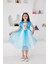 (9-12) Kız Çocuk Tüllü Elsa Elbise ve Taç - Mavi 4