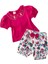 Baby Kız Yaka Çiçek Nakış Desenli Badi ve Viskon Şort Takım - Fuşya 2