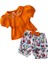 Baby Kız Yaka Çiçek Nakış Desenli Badi ve Viskon Şort Takım - Turuncu 2