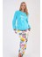 Kadın Mavi Welsoft Yuvarlak Yaka Uzun Kollu Cepli Manşetli Desenli Pijama Takımı 1