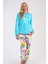 Kadın Mavi Welsoft Yuvarlak Yaka Uzun Kollu Cepli Manşetli Desenli Pijama Takımı 2