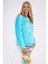 Kadın Mavi Welsoft Yuvarlak Yaka Uzun Kollu Cepli Manşetli Desenli Pijama Takımı 4