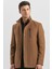 Taba Kaşe Dik Yaka Kapitoneli Astar Slim Fit Dar Kesim Klasik Kaban 1008245150 2