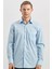 Koyu Mavi Uzun Kollu Sert Yaka Cepli Pamuklu Basic Comfort Fit Rahat Kesim Gömlek 1004240051 4