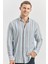 Koyu Mavi Kısalabilir Kollu Çizgili %100 Pamuk Casual Comfort Fit Gömlek 1004240246 1