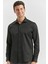 Siyah Uzun Kol Düz Bez Ayağı Yarım İtalyan Yaka Classic Slim Fit Gömlek 1004240268 1