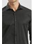 Siyah Uzun Kol Düz Bez Ayağı Yarım İtalyan Yaka Classic Slim Fit Gömlek 1004240268 3