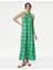 Halter Yaka Desenli Midi Keten Elbise 1