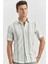 Koyu Yeşil Kısa Kollu Çizgili Armürlü Pamuklu Casual Slim Fit Dar Kesim Gömlek 1004240243 1
