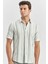 Koyu Yeşil Kısa Kollu Çizgili Armürlü Pamuklu Casual Slim Fit Dar Kesim Gömlek 1004240243 2