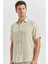 Yeşil Kısa Kollu Baskılı Düğmeli Yaka Keten Casual Slim Fit Dar Kesim Gömlek 1004240241 1