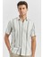 Koyu Haki Kısa Kollu Çizgili Armürlü Pamuklu Casual Slim Fit Dar Kesim Gömlek 1004240243 2