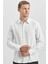 Beyaz Uzun Kol Kendinden Desenli Armürlü 032 Sert Yaka Casual Slim Fit Gömlek 1004240249 3