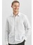 Beyaz Uzun Kol Kendinden Desenli Armürlü 032 Sert Yaka Casual Slim Fit Gömlek 1004240249 4