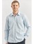 Koyu Mavi Uzun Kol Kendinden Desenli Armürlü 032 Sert Yaka Casual Slim Fit Gömlek 1004240249 2