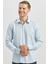 Koyu Mavi Uzun Kol Kendinden Desenli Armürlü 032 Sert Yaka Casual Slim Fit Gömlek 1004240249 4
