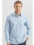 Mavi Uzun Kol Kendinden Desenli Armürlü 032 Sert Yaka Casual Slim Fit Gömlek 1004240249 5