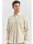 Bej Uzun Kollu Gofreli Biyeli %100 Pamuk Casual Slim Fit Dar Kesim Gömlek 1004240247 1