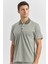 Yeşil Kısa Kol Kendinden Desenli Jakarlı Polo Yaka Classic Comfort Fit Tişört 1011240190 1