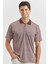 Bordo Kısa Kol Kendinden Desenli Jakarlı Polo Yaka Classic Comfort Fit Tişört 1011240190 1