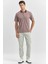 Bordo Kısa Kol Kendinden Desenli Jakarlı Polo Yaka Classic Comfort Fit Tişört 1011240190 4