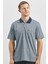 Koyu Lacivert Kısa Kol Kendinden Desenli Jakarlı Polo Yaka Classic Comfort Fit Tişört 1011240190 5