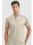 Bej Desenli Merserize Düğmeli Yaka Pamuklu Casual Slim Fit Dar Kesim Tişört 1011240163 1