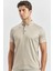Bej Desenli Merserize Düğmeli Yaka Pamuklu Casual Slim Fit Dar Kesim Tişört 1011240163 2