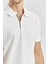 Beyaz Pike Polo Yaka Pamuklu Likralı Casual Slim Fit Dar Kesim Tişört 1011240186 5