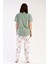 Kadın Yeşil Kısa Kollu Çiçek Desenli Bisiklet Yaka Oval Etek Süprem Pijama Takımı 4