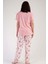 Kadın Pudra Kısa Kollu Çiçek Desenli Bisiklet Yaka Oval Etek Süprem Pijama Takımı 3
