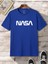 Nasa T-Shirt Sax Mavi Baskılı Oversize Bisiklet Yaka Kısa Kol 3