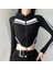 Y2K Moto Biker Şeritli Uzun Kol Baskılı Crop Bluz 3