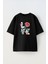 Unisex Love Gül Tasarım Baskılı Pamuk Sıyah Oversize T-Shirt 1