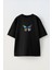 Unisex Renkli Kelebek Tasarım Baskılı Pamuk Sıyah Oversize T-Shirt 1