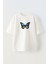 Unisex Renkli Kelebek Tasarım Baskılı Pamuk Beyaz Oversize T-Shirt 1