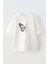 Unisex Yarım Kelebek Tasarım Baskılı Pamuk Beyaz Oversize T-Shirt 1